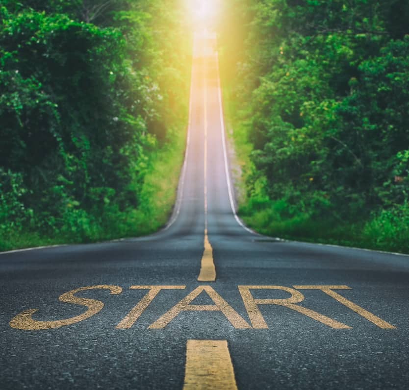 The word START painted on a long road. Start here to choose life.